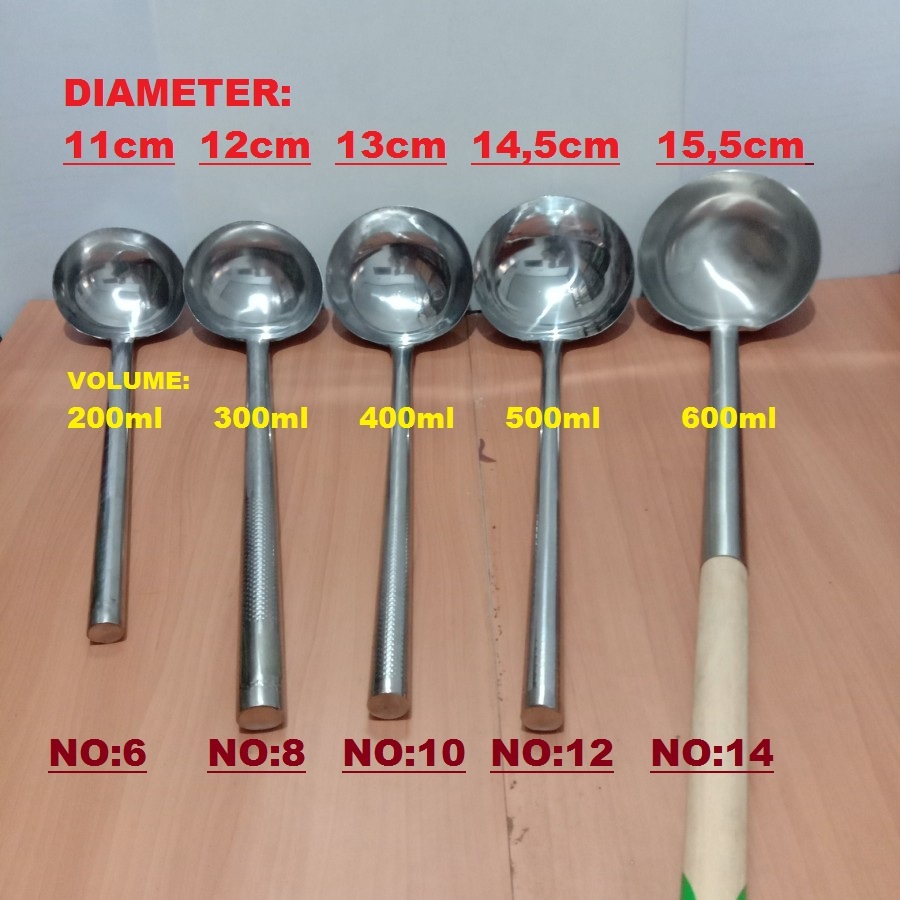 Irus besar tebal Sendok sayur sendok baso , stainless super tebal super besar diameter 11,5 cm - 17,