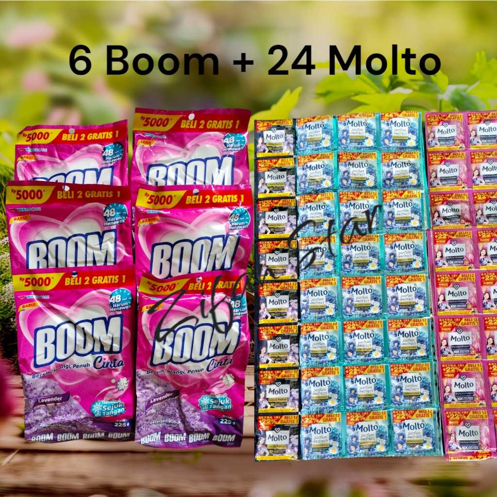 Paket Boom Molto (isi 6 Boom Deterjen bubuk 5000 + 24 Molto Pewangi Pakaian)