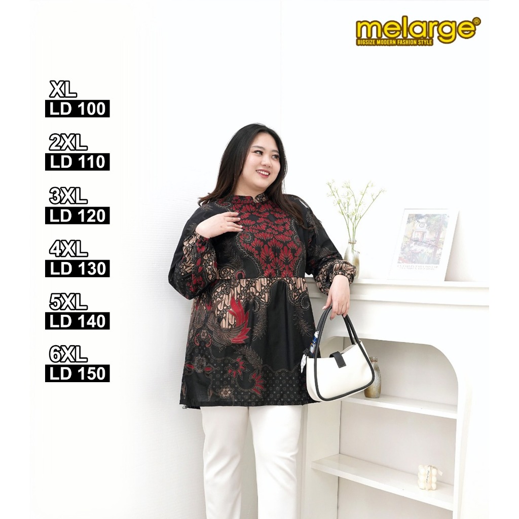 FLASH SALE MELARGE - KEMEJA BATIK WANITA JUMBO BAJU BATIK PEREMPUAN MODERN 3XL LD 120 4XL LD 130 5XL