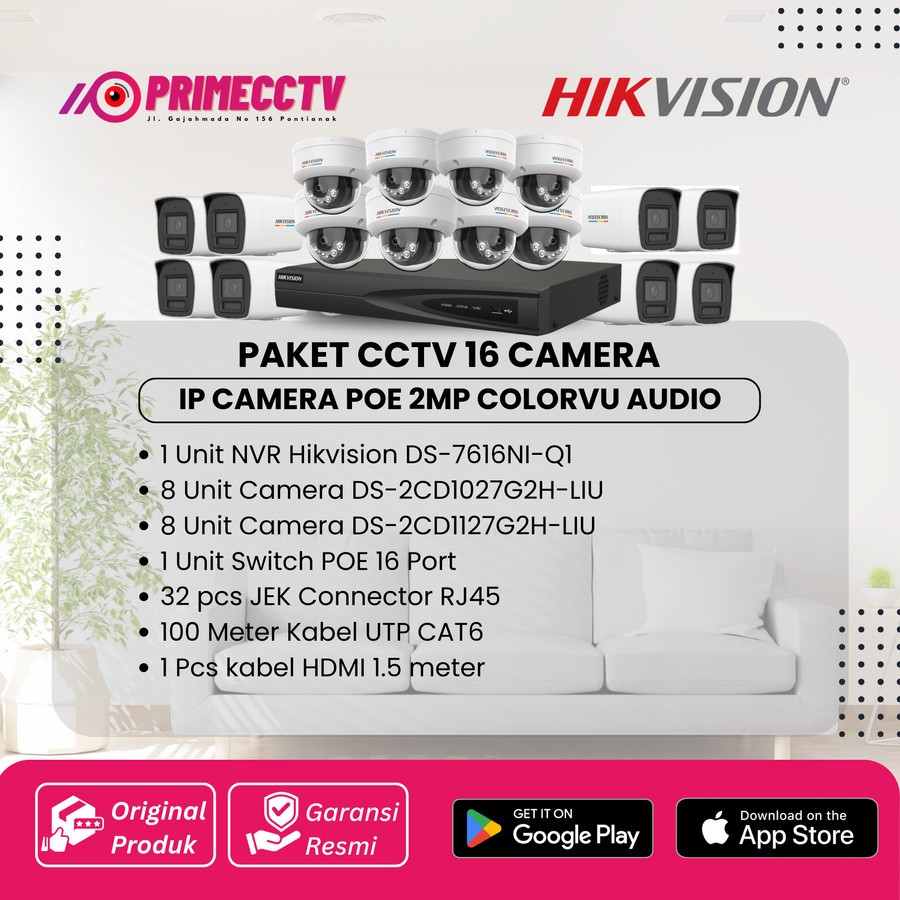 PAKET 16 IP CAMERA HIKVISION 2MP COLORVU AUDIO IP CAMERA POE
