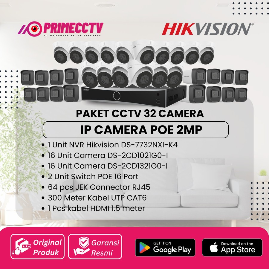 PAKET 32 IP CAMERA HIKVISION 2MP NETWORK IP CAMERA POE