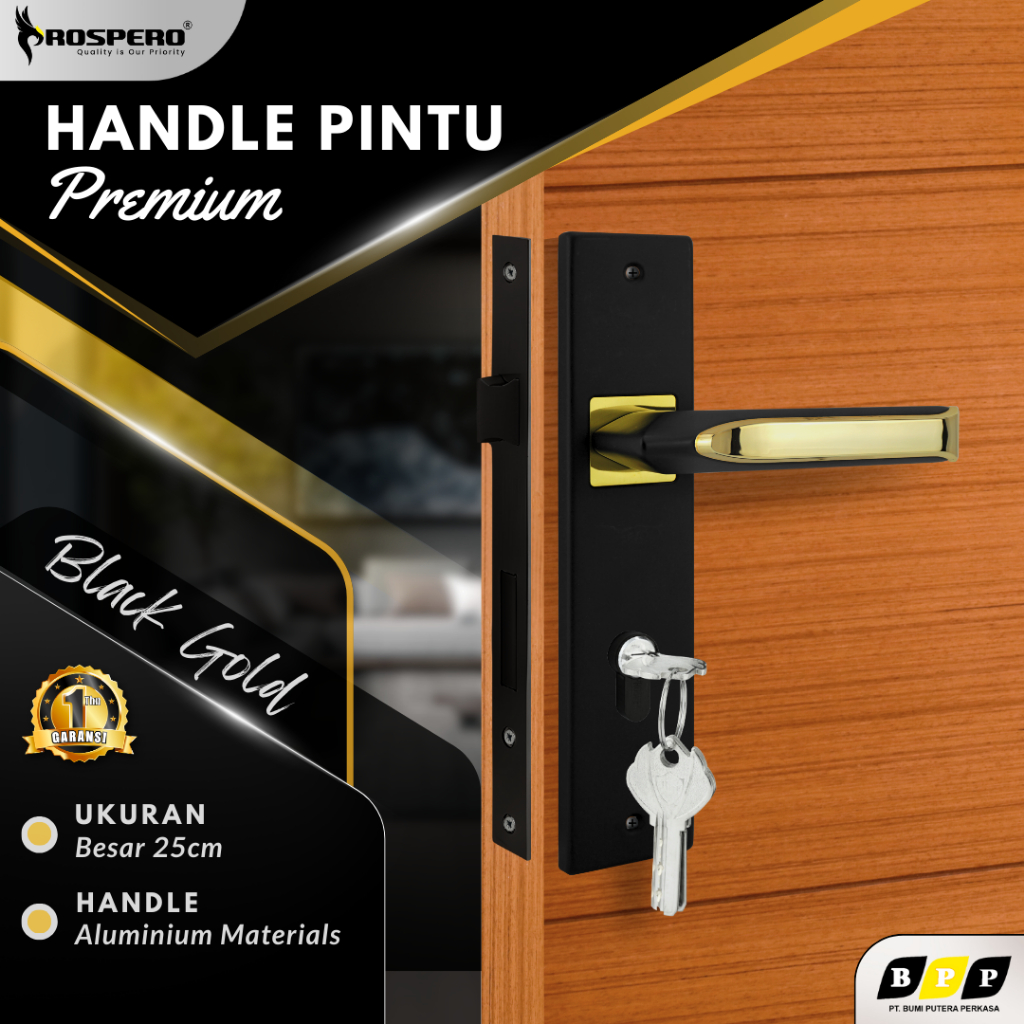 PROSPERO Kunci Pintu Rumah Besar 25cm Premium Modern Black Gold | Handle Set Kunci Pintu 2536