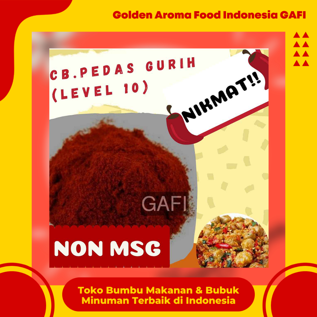 

GAFI Food Cabe Bubuk Pedas Asin Gurih (Level 10) NON MSG 1 Kg Enak Murah Lezat Halal, Spicy Salty Savory Chili Powder (Level 10) NON MSG 1Kg