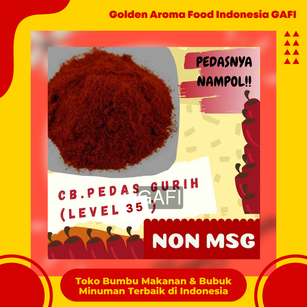 

GAFI Food Cabe Bubuk Pedas Asin Gurih (Level 35) NON MSG 1 Kg Enak Murah Lezat Halal, Spicy Salty Savory Chili Powder (Level 35) NON MSG 1Kg