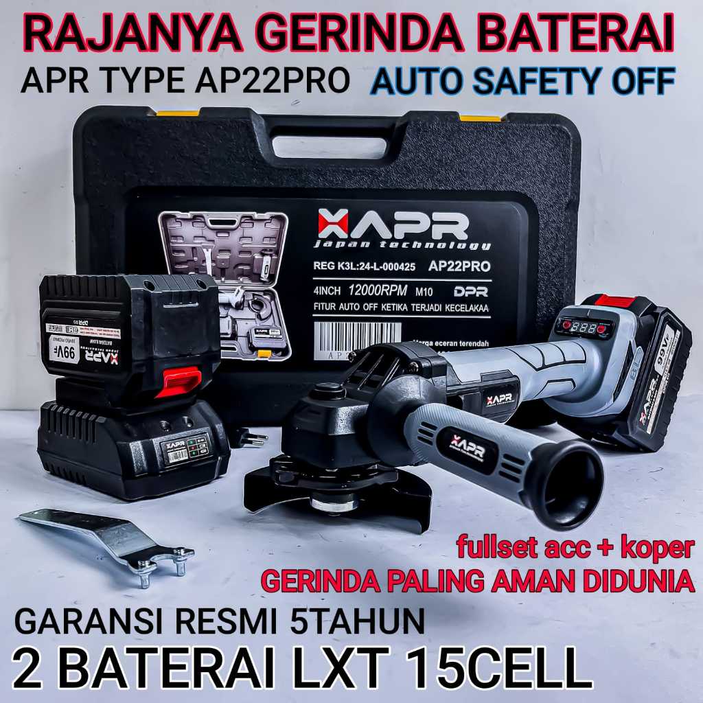 APR RAJA GERINDA BATERAI AP22 PRO FITUR KESELAMATAN AI 4INCH BRUSHLESS 2 BTRE LXT 15CELL