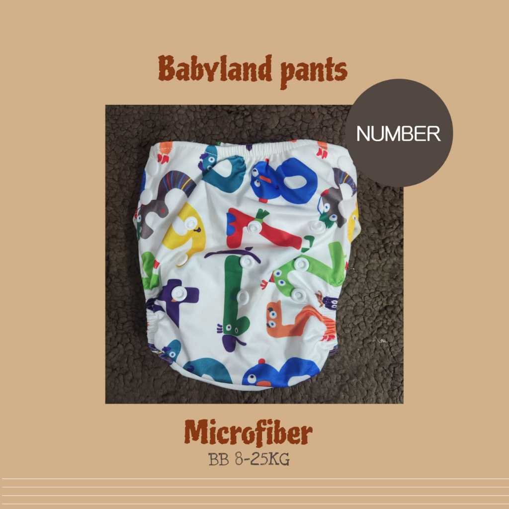 Paket Clodi Babyland Pants Motif number+ 2 insert microfiber untuk BB 8-25 KG (Celana Clodi)