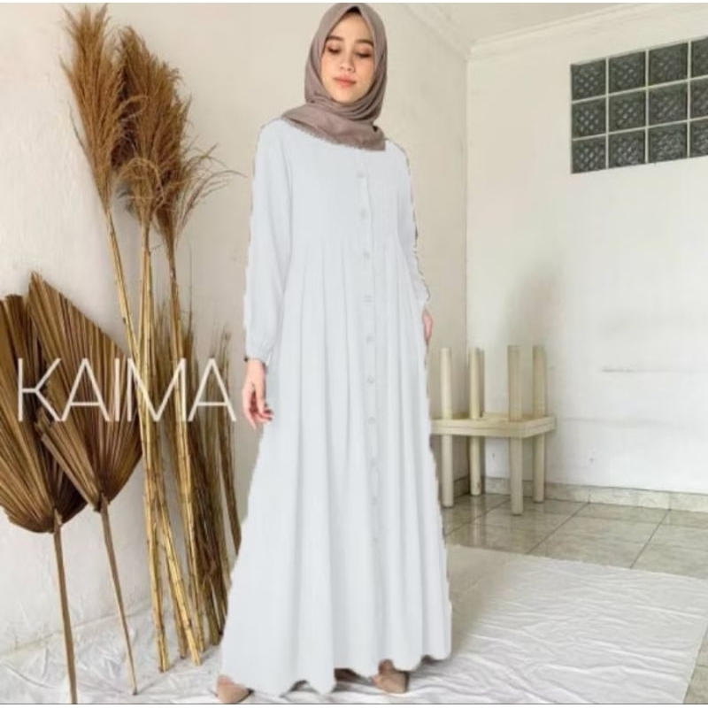NEW - Gamis Putih Polos Kancing Rempel Busui Friendly
