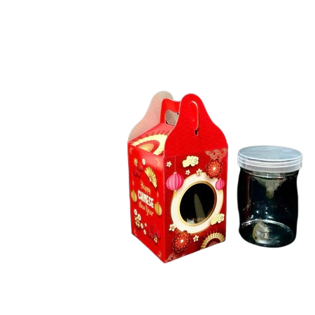 

( 5 pcs ) dus tenteng imlek bahan art carton premium packaging 1 toples tabung kuker 600ml cake box window chinese new year 10x10x12 cm