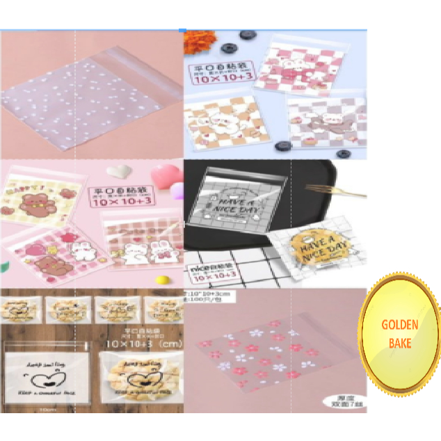 

GBake 10x10 cm / 10x10cm 100pcs plastik cookies roti plastik opp kue donat perekat seal