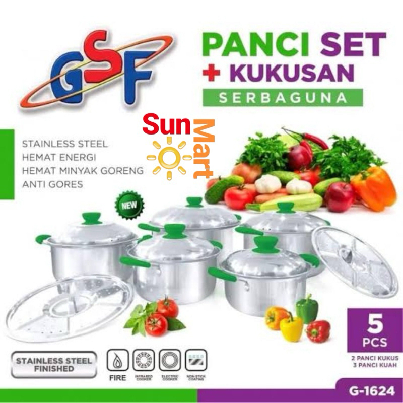 Panci set GSF G 1624 12PCS +STEAMER Stainless panci beranak panci set 12pcs steamer