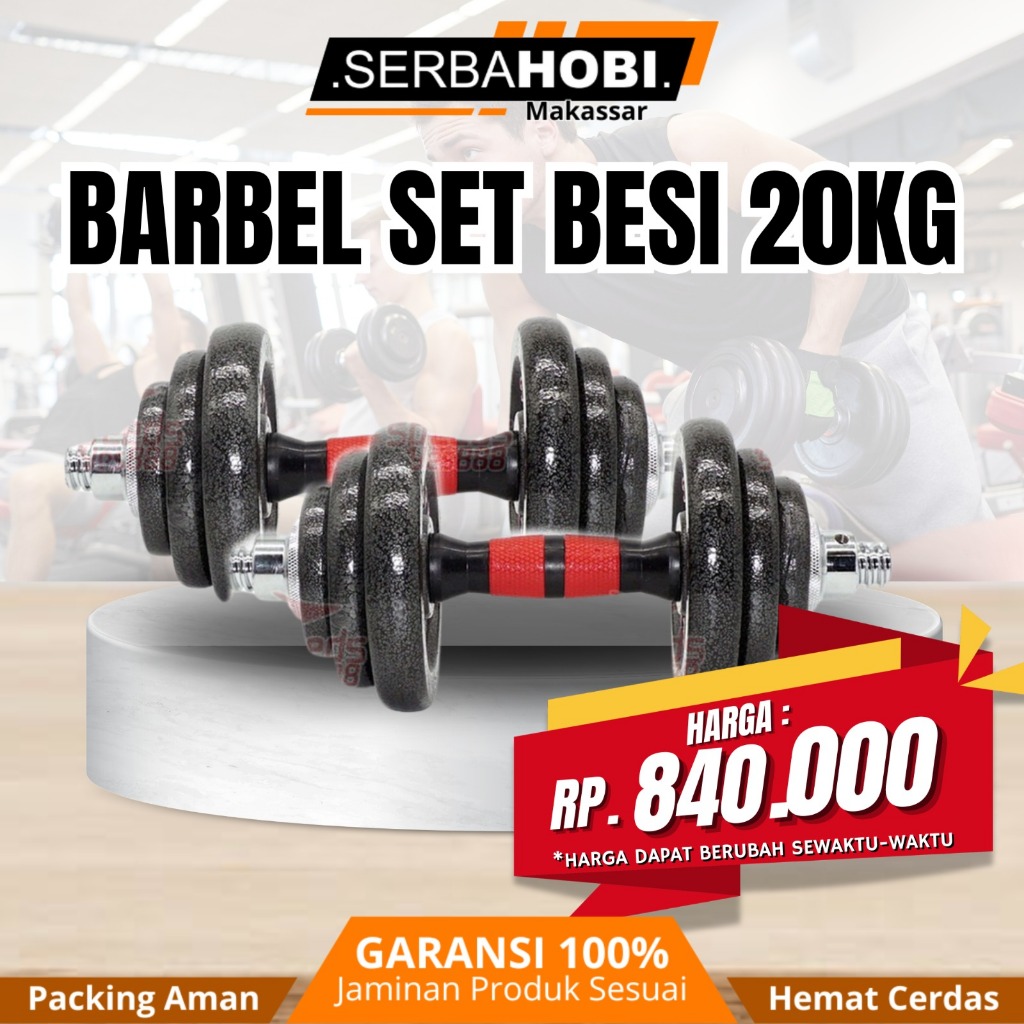Dumble set 2 in 1 / Barbel Set besi 20kg Berkualitas dengan Box / Barbel set Besi 20kg 2 in 1