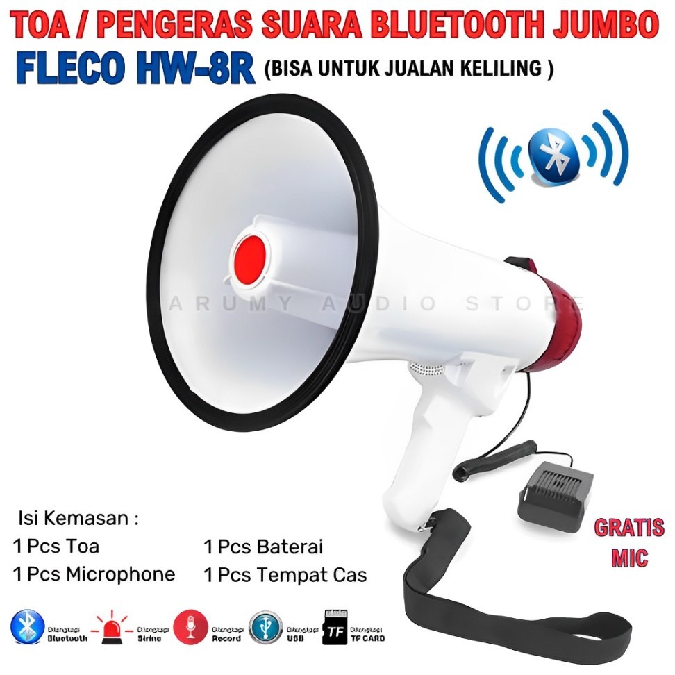Megaphone Fleco Hw-8r Rechargeable / Pengeras Suara Merekam | Toa Megaphone Fleco Hw-8r Pengeras Sua