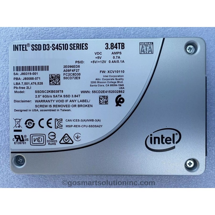 Intel D3-S4510 Series 3.84TB 6Gb SATA 2.5" SSD PN Model SSDSC2KB038T8
