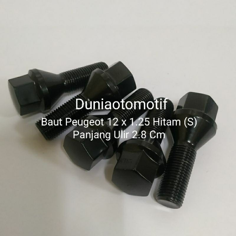 Baut Roda Peugeot 12 x 1.25 Hitam Short Panjang Ulir 2.8 Cm