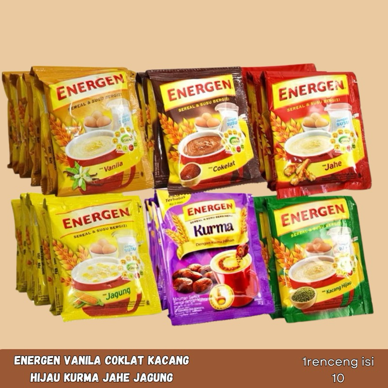 

Energen Susu Sereal Aneka rasa cokelat kacang hijau kurma jage 10 Sachet @35gr