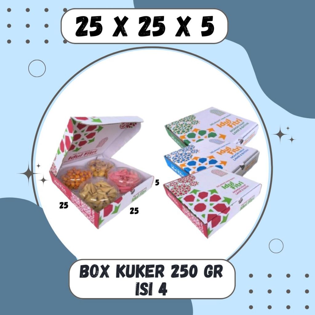 Box Kuker Isi 4 25x25x5 Box Kue Kering Ied Mubarok Parcel Lebaran Kardus/Karton/Kue Kering/hampers/i