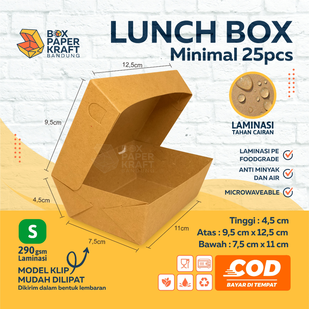 Lunch Box Size S 290gsm Kotak Makan Kertas Paper Box Kraft Dus Makanan Dimsum Takoyaki Snack Grosir