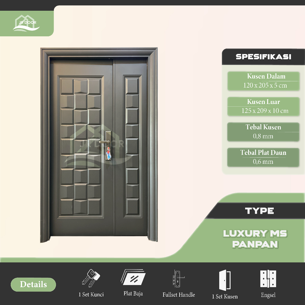 JR DOOR - (LUXURY MS PAN) Pintu Utama Plat Baja (MOTHER & SON) BAJA Ukuran Super White & Brown 3D Lu