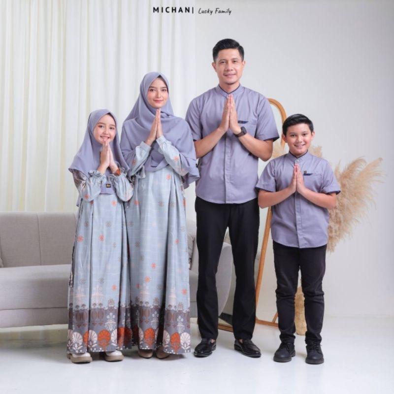 Baju seragam keluarga warna abu-abu sarimbit lucky michan sarimbit michan 2025 baju sarimbit lebaran