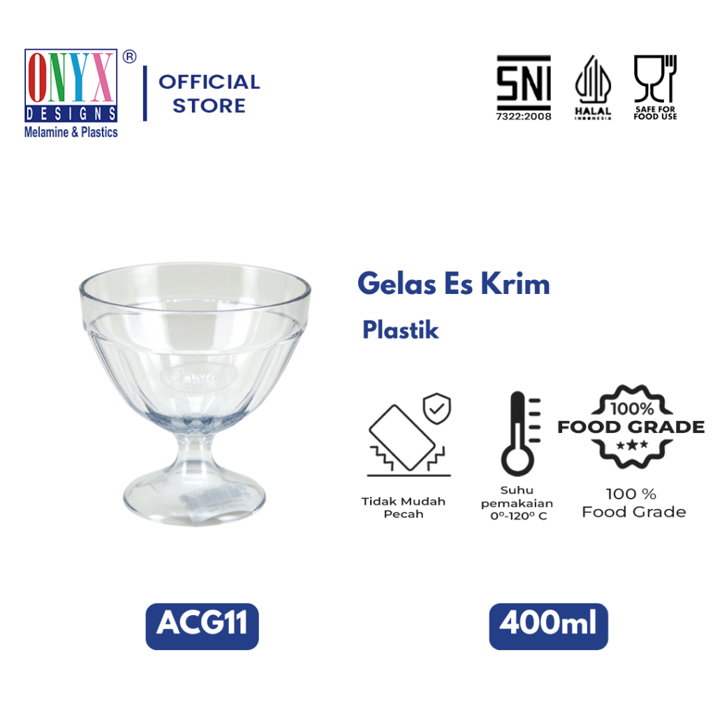 Onyx, Gelas Es Krim 400ml: Plastik SAN, Aman untuk Minuman, Bebas BPA, ACG11