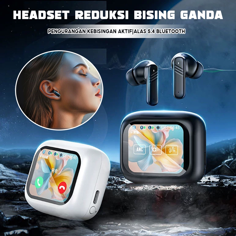 M6 sentuh Bluetooth layar headphone LCD layar sentuh ANC pengurangan kebisingan cerdas stereo bass h