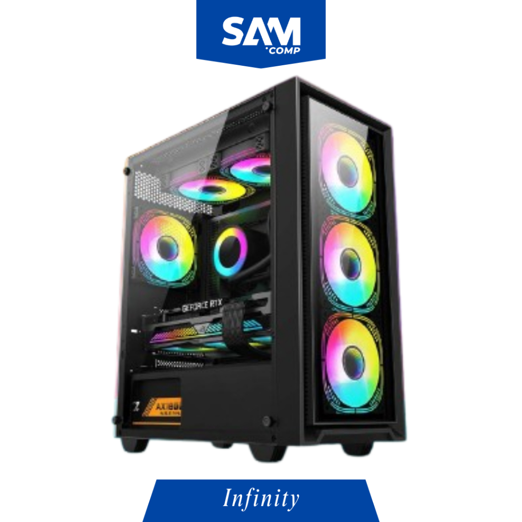 Casing Infinity Vesta V4 Black Free 3 Fan RGB - Casing PC M ATX - CPU PC Case Gaming