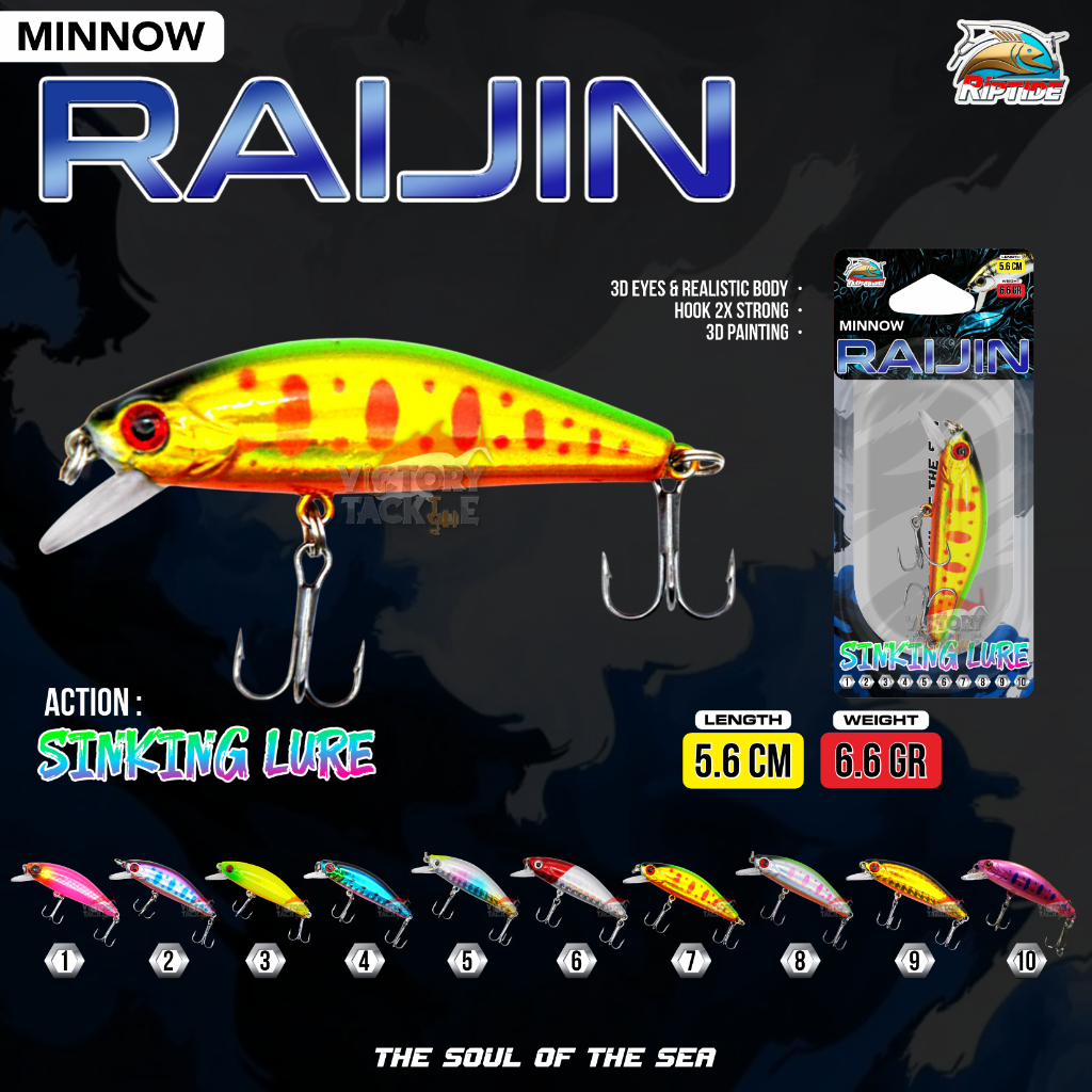 UMPAN PANCING LURE MINNOW Riptide RAIJIN MINNOW SINKING LURE 5.6 CM 6.6 GRAM Casting Kakap,Hampala,T