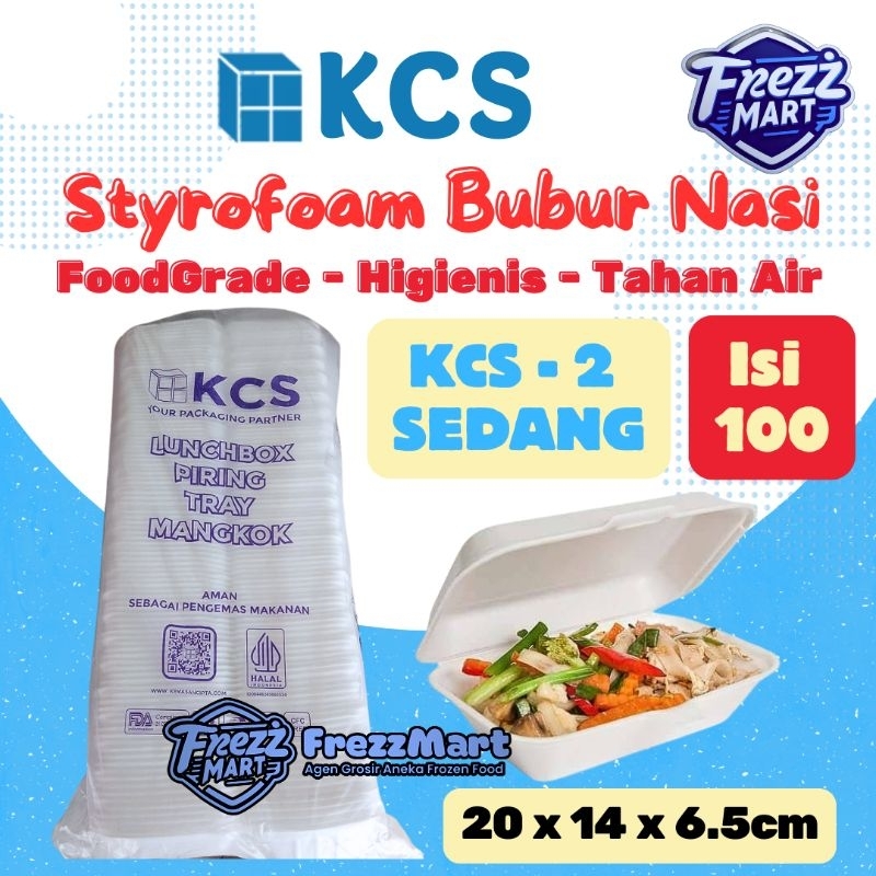 Foam KCS 2 Polos Sedang isi 100Pcs Styrofoam Sterofoam Lunch Box Bubur Nasi Mie Ayam Geprek