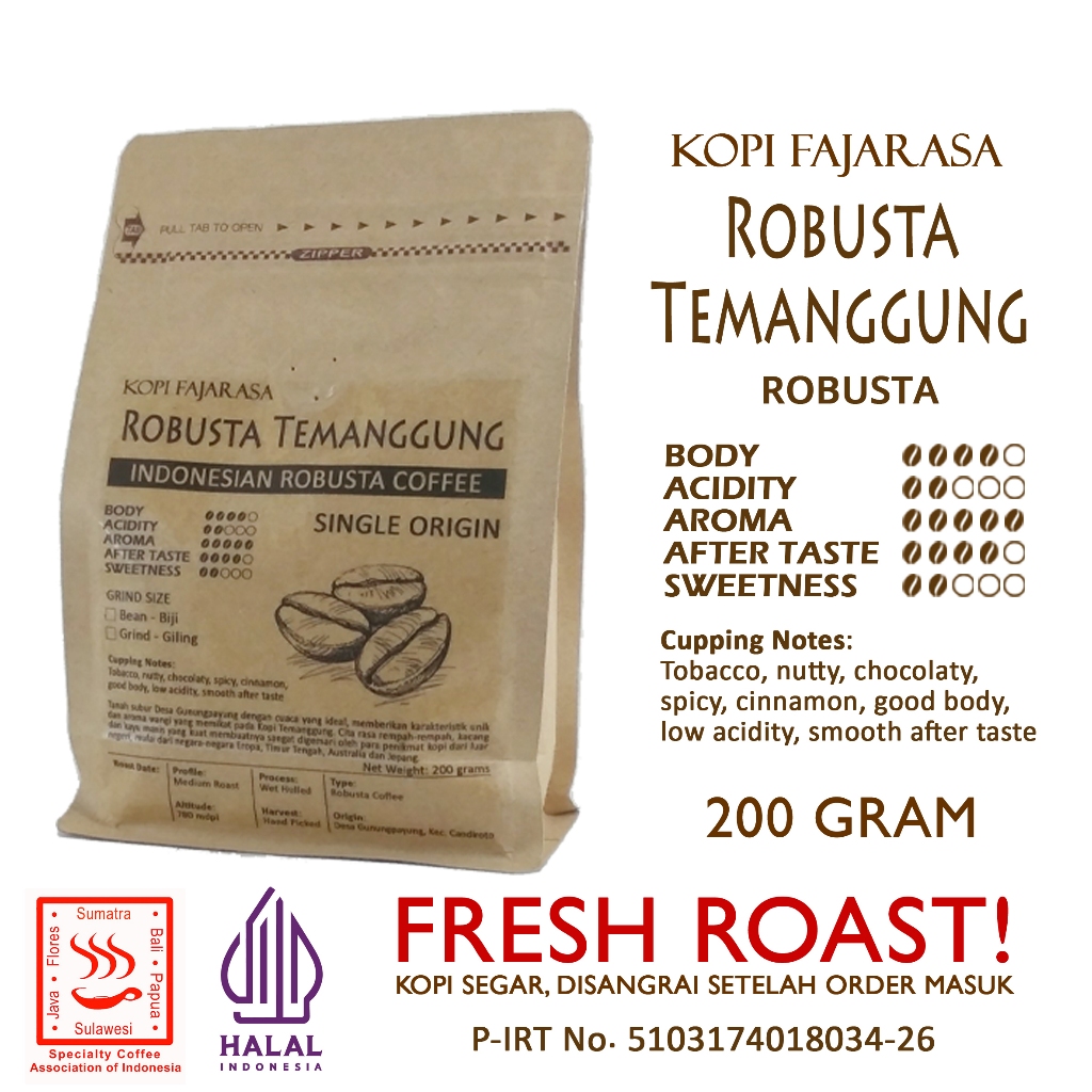 

Kopi Fajarasa Robusta Temanggung Biji Kopi Robusta 200 gram