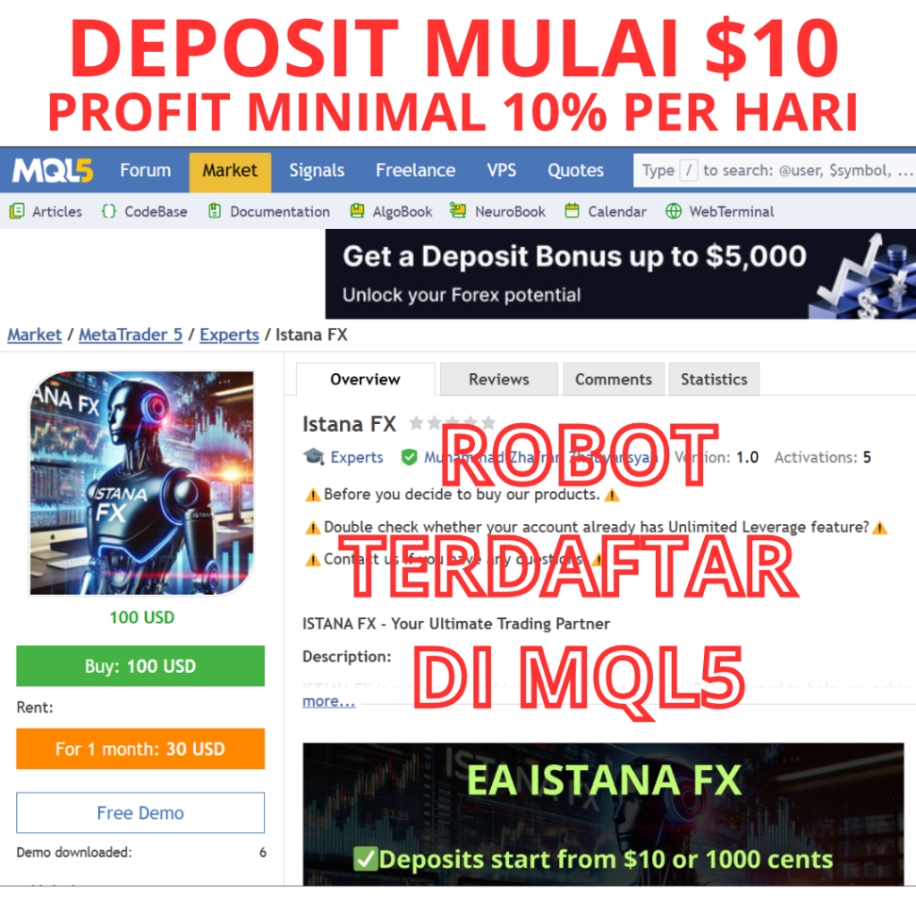 ROBOT TRADING FOREX ISTANA FX | MODAL KECIL PROFIT BESAR | EA MT5 UNTUK TRADING GOLD