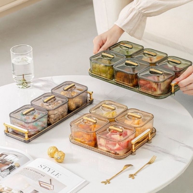 BPT - ATP8013 6 SEKAT Toples Snack & Cemilan / Tray Set Wadah Makanan+Nampan Toples Lebaran
