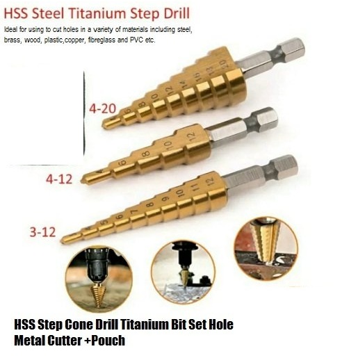 QAZ1 Dolphin Tools Mata Bor Besi Pagoda Set 3 Pcs / Step Drill 3-20mm / Mata Bor Piramid Spiral