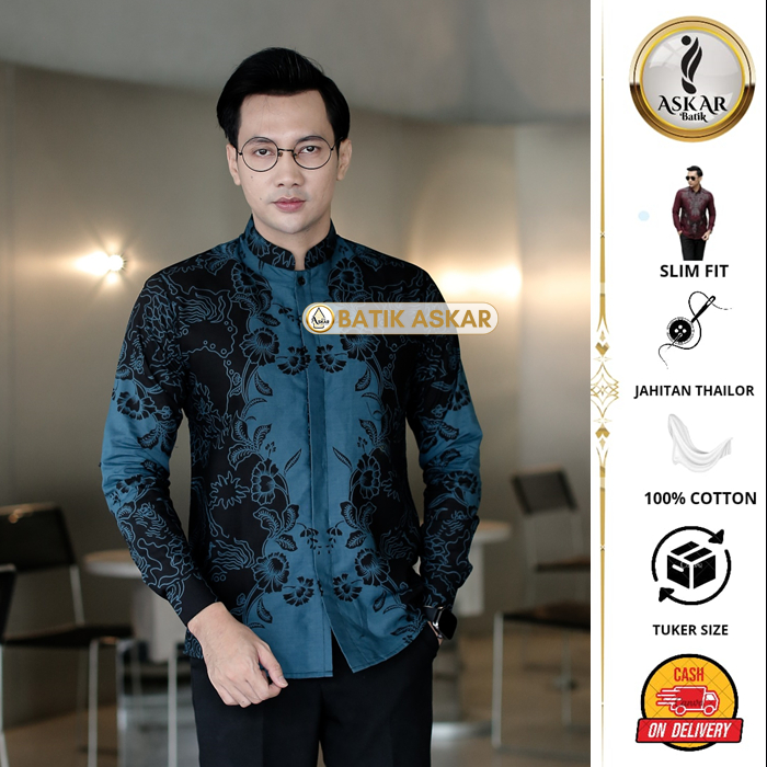 Askar Batik Motif Koko Zubair Baju Koko Batik Pria Pria Slimfit Lengan Panjang Modern Heem Katun Pre