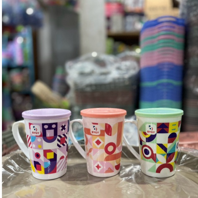 (6 PCS) MUG GURVY TUTUP BYGY 500ML/ MUG PRINTING/CANGKIR PLASTIK MOTIF