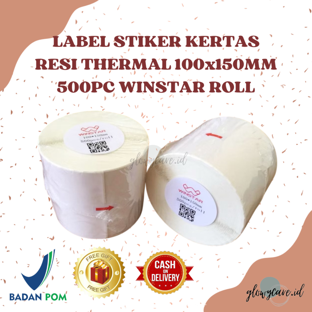 

Label Stiker Kertas Resi Thermal 100x150mm 500 pcs Merk Winstar Roll