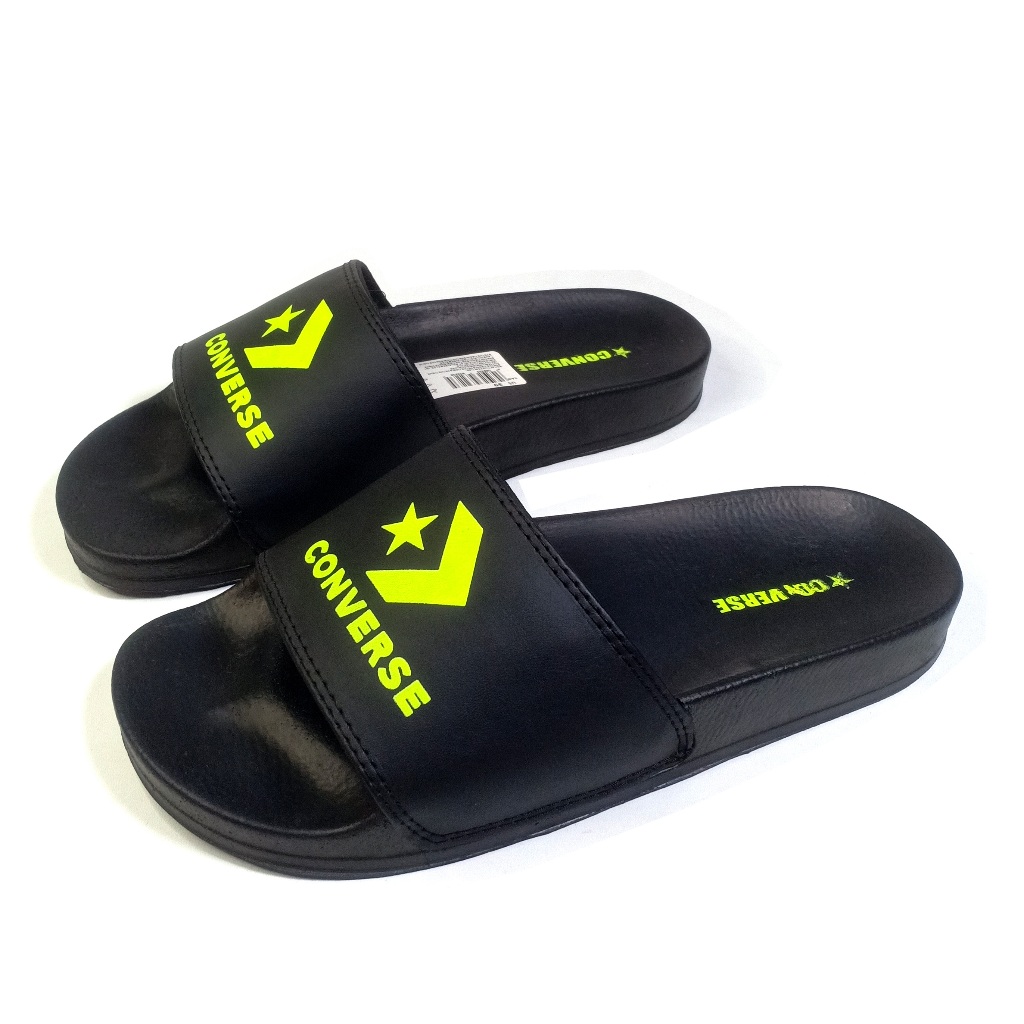 Sandal slop slide Casual Converse pria wanita tipe slop slip on warna hitam list Hijau stabilo