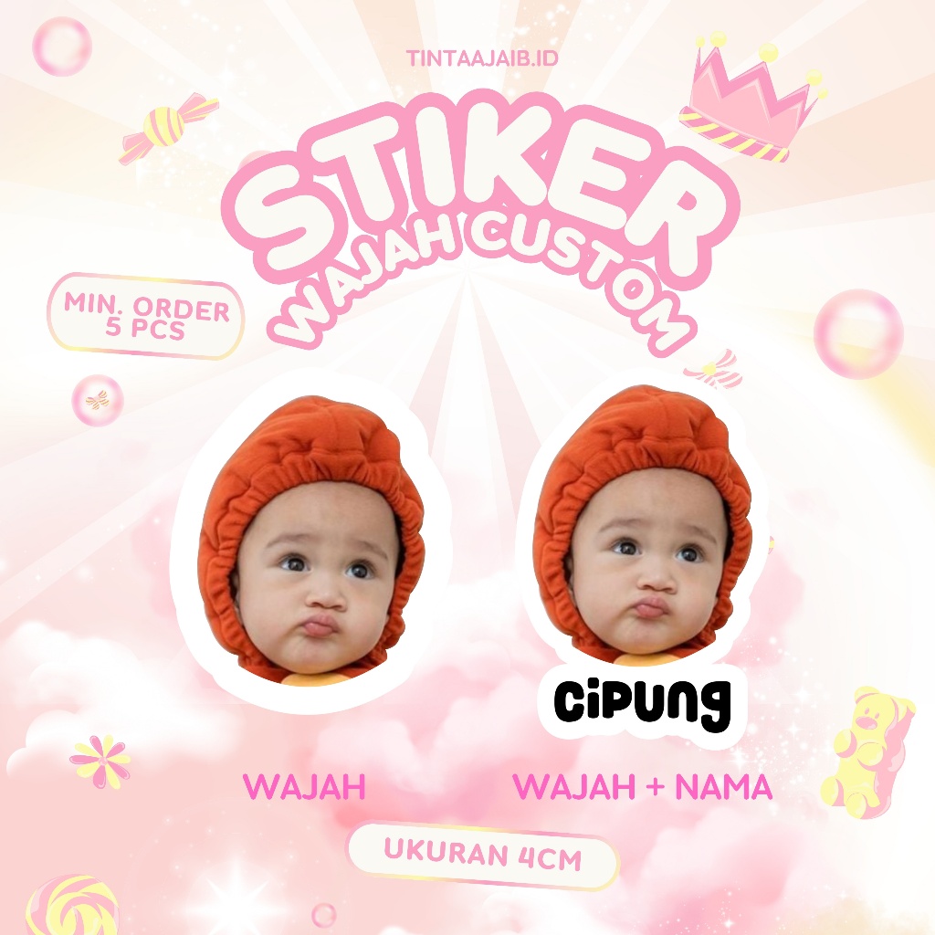 

STIKER FOTO WAJAH DAN TULISAN CUSTOM 5 PCS [BISA COD]
