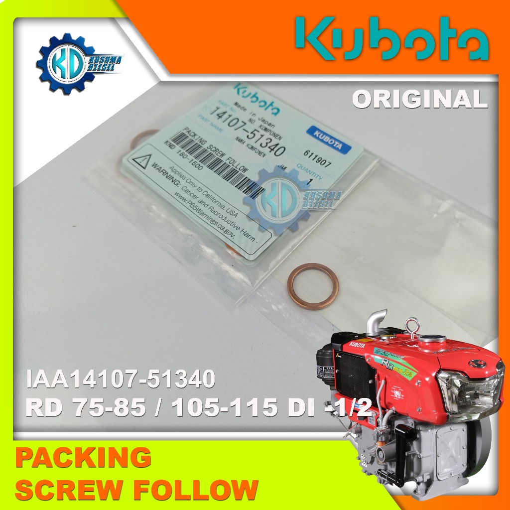PACKING SCREW FOLLOW KND 180-1500 - RD - RING KUNINGAN - RING PLAT BOSPOM - SPAREPART DIESEL KUBOTA 