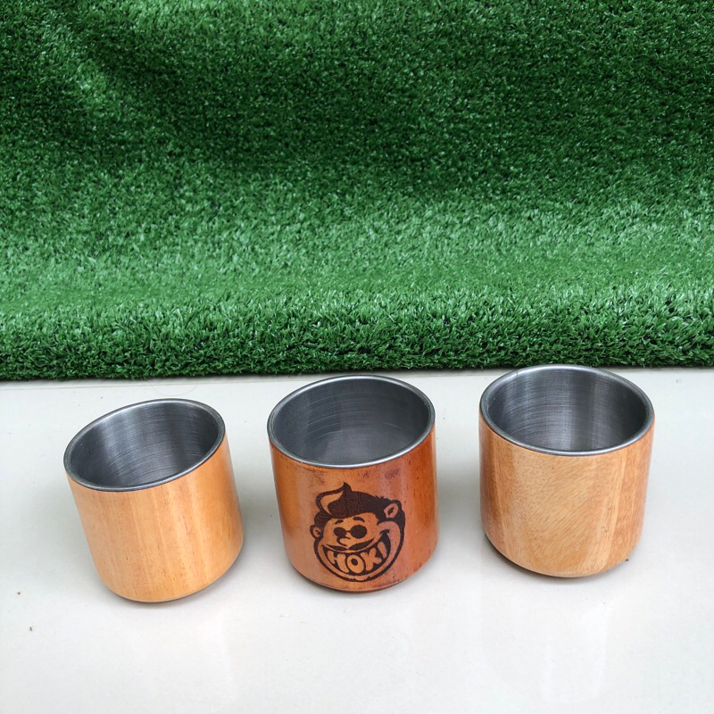 Gelas Sloki Kayu Stinless t7  Wooden Glass Bisa Custom Grafir Logo