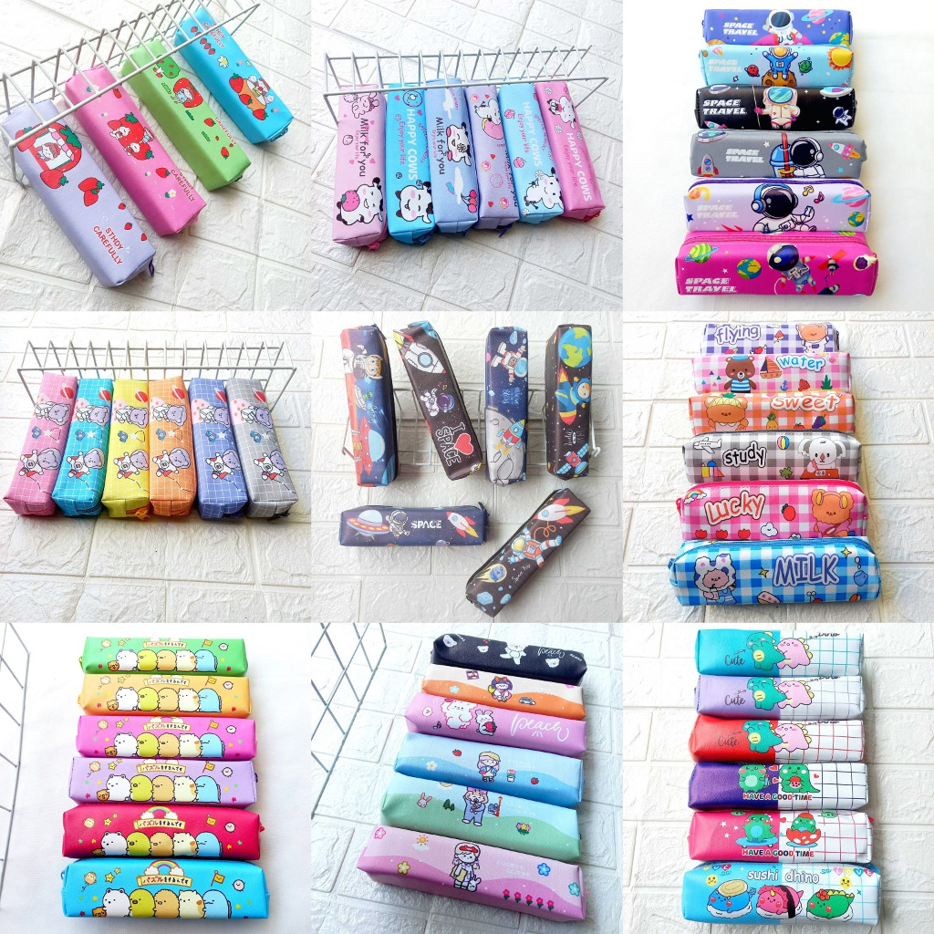 12 Pcs Kotak Pensil Anak Tempat Pensil Mini Motif Printing Lucu Grosir 1 Lusin