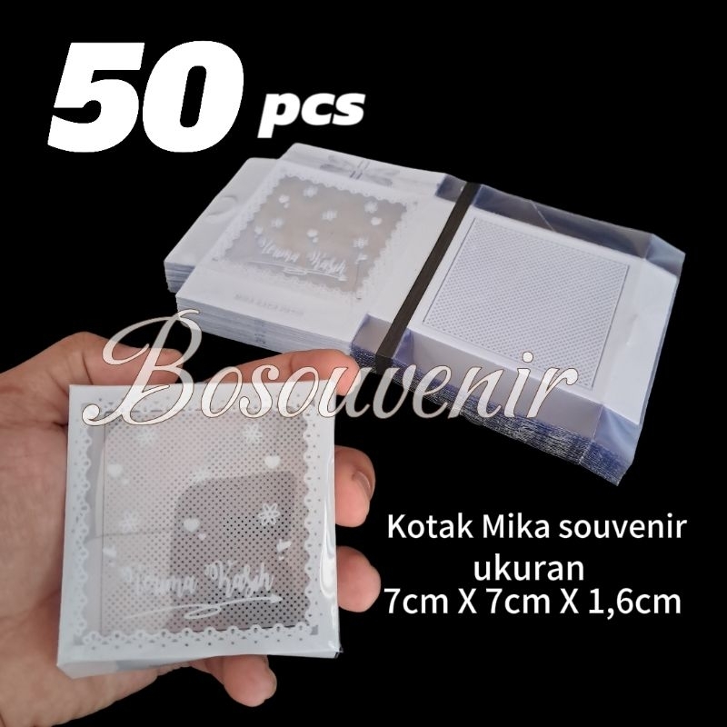 

isi 50 Kotak Mika souvenir uk 7x7x1cm kotak souvenir kaca pasir, kaca paris lipat kaca gliter