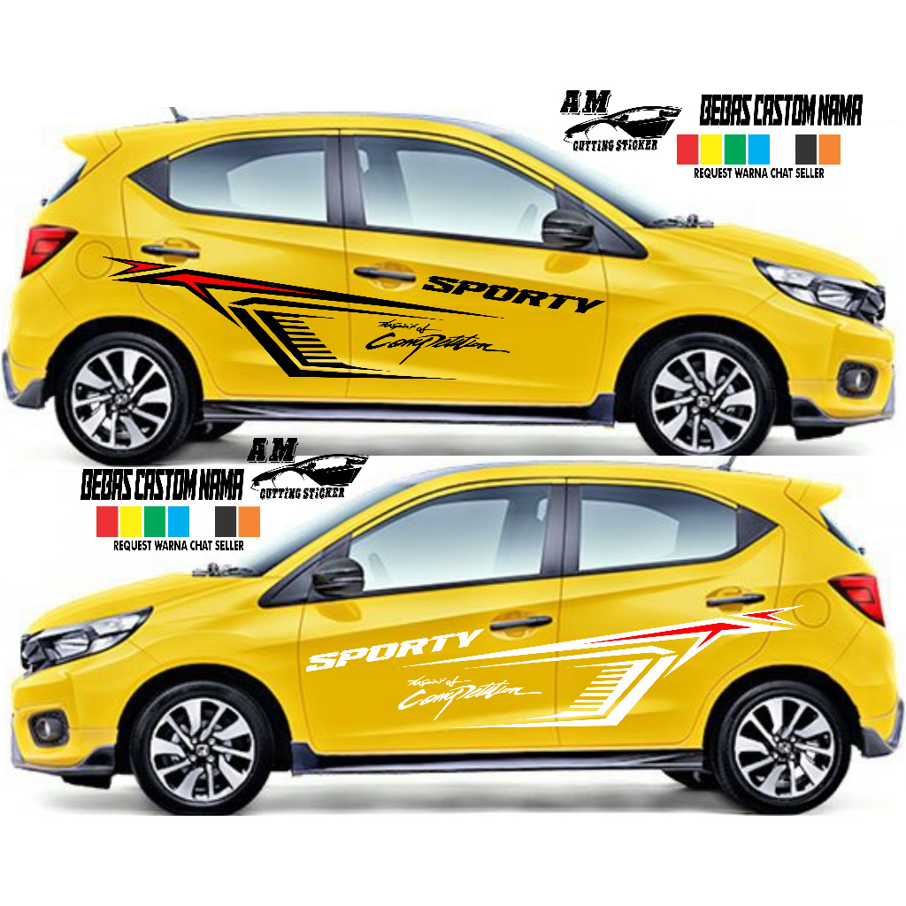 sticker cutting mobil Jazz brio Agya kuning Ayla Brio type mobil 2 baris bisa sticker body samping t