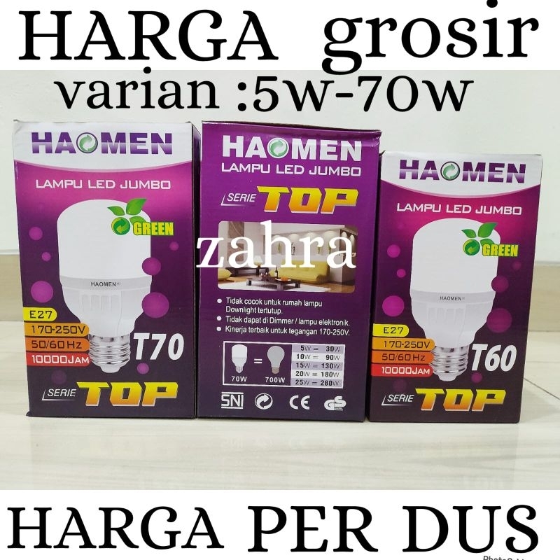 BOHLAM LED / LAMPU LED MURAH HAOMEN 5W-70W PAKET KARTONAN / KOLIAN