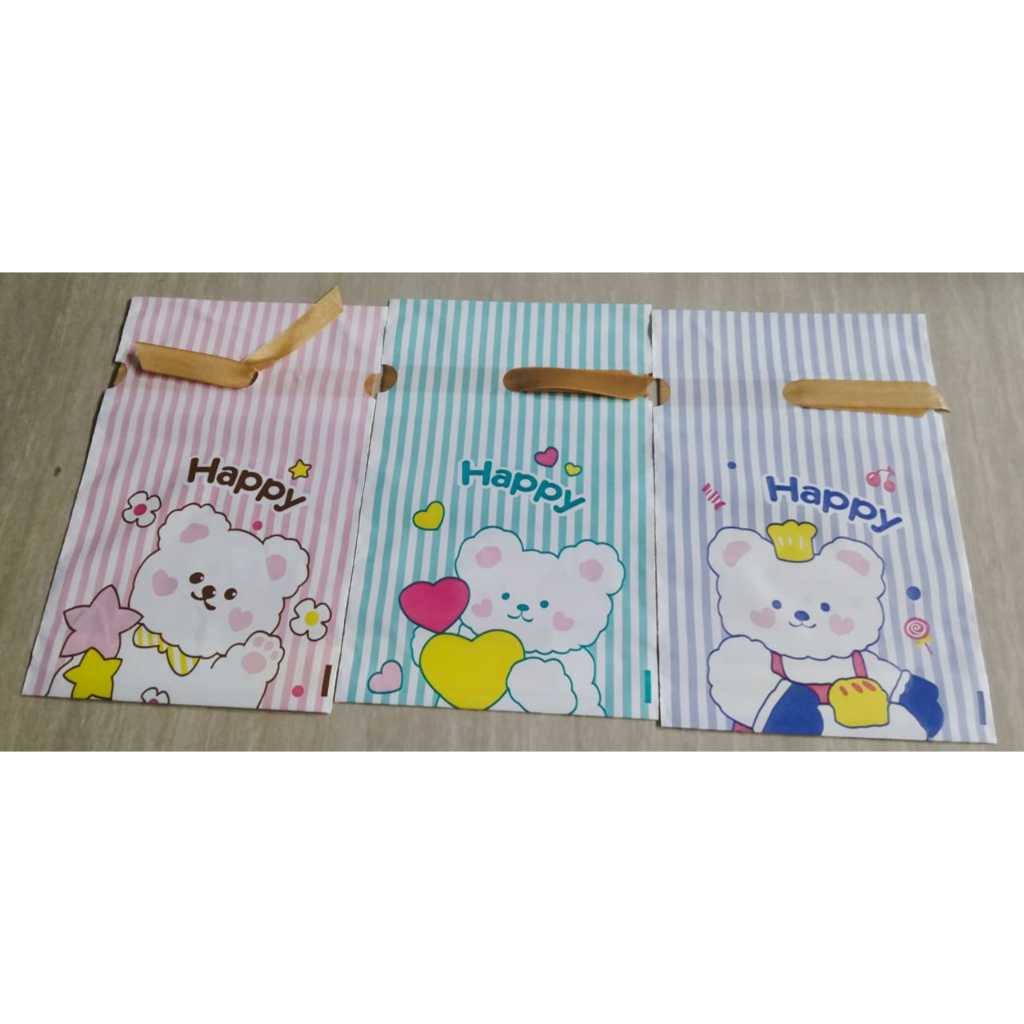 

Plastik Serut Ulang Tahun Pita Goodiebag Tali Kantong Kue Cookies Motif Bear Jual Perpcs