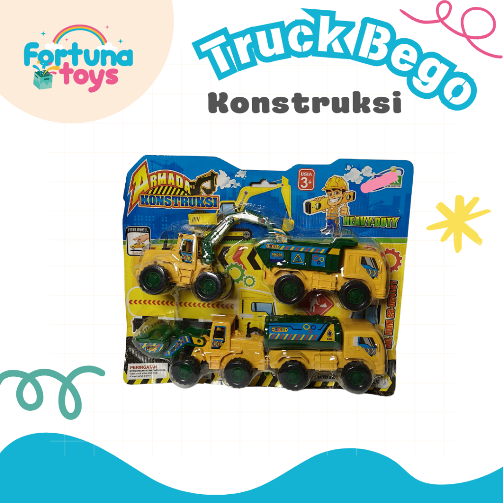Fortuna Toys | Mainan Anak Truk Konstruksi Set/Truck Bego Set/Mobil Konstruksi/Bego/Traktor/Rambu