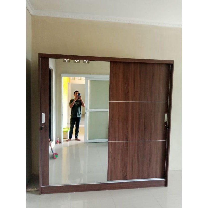 lemari sliding 2 pintu | lemari pakaian pintu 2 sliding cermin | lemari baju