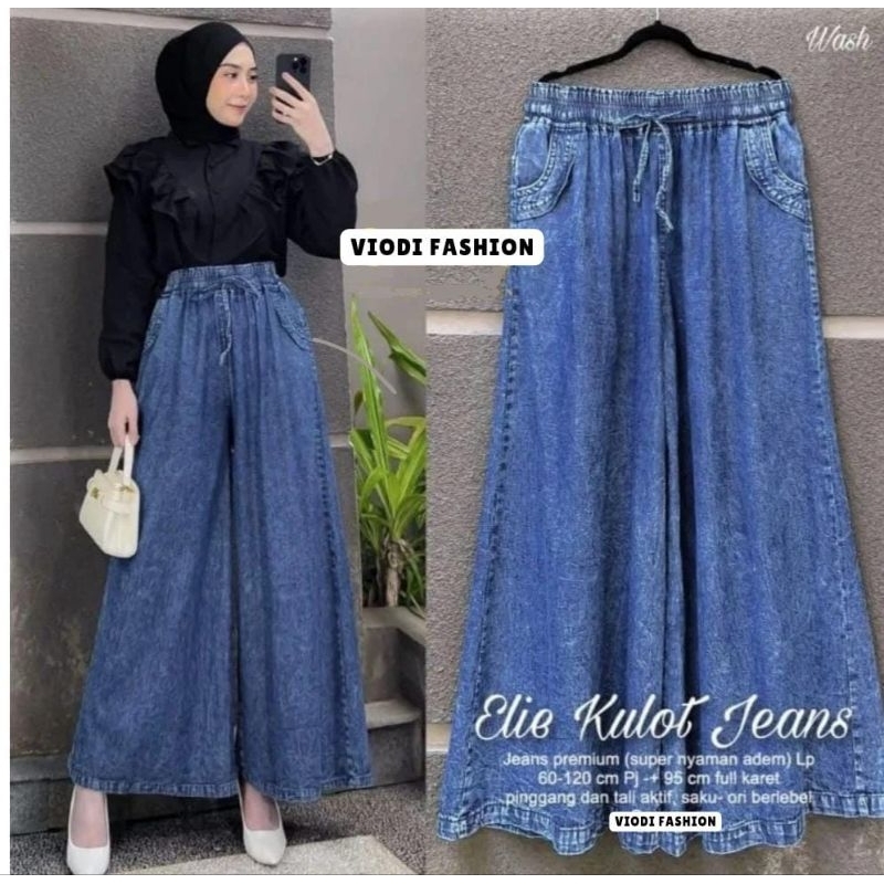 Kulot Payung Jeans Snowwash Kulot Jeans Lebar