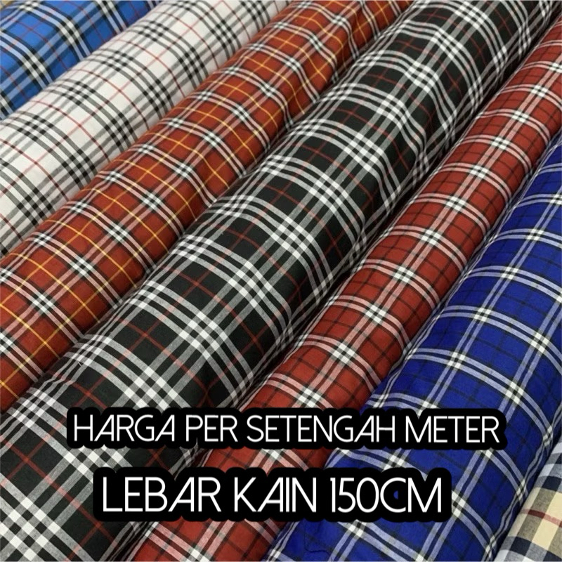 Kain Kotak Katun Yarndyed Motif Lebar 150cm