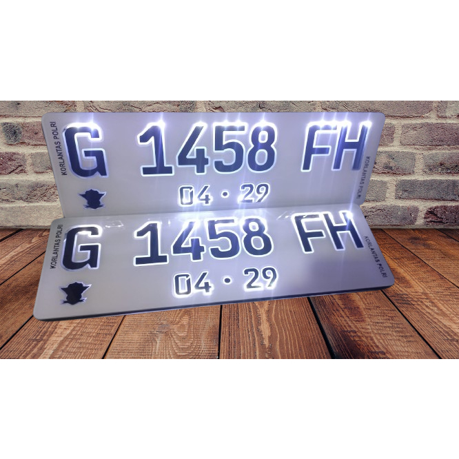 Plat nomor mobil custom variasi akrilik pakai lampu LED termurahsepasang