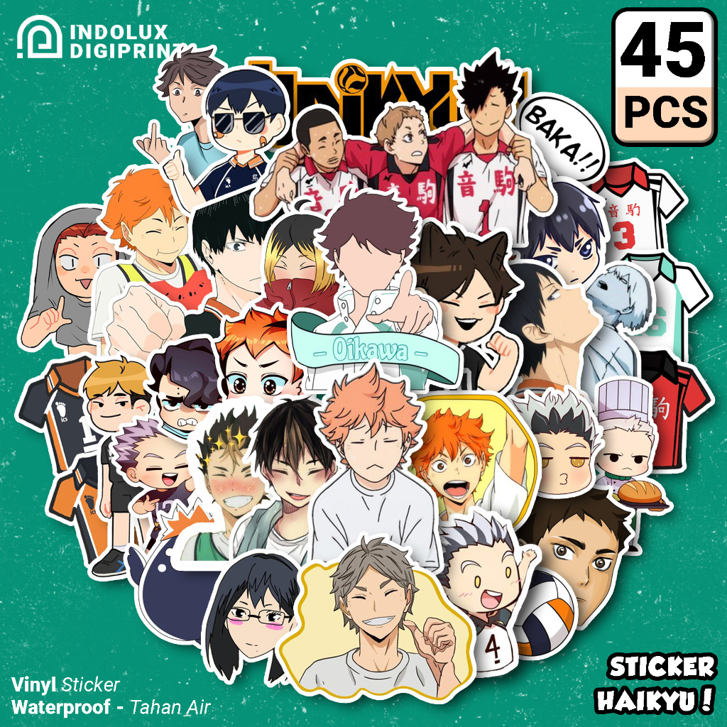 

Sticker Haikyu 45 pcs Anime Stiker Pack Hinata Shoyo Vinyl Journal Dekorasi Basket Waterproof
